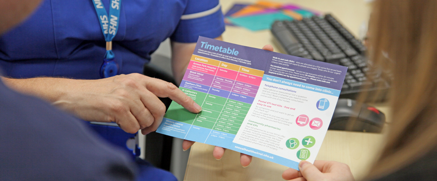 Sexual Health Wirral timetable and information leaflet.
