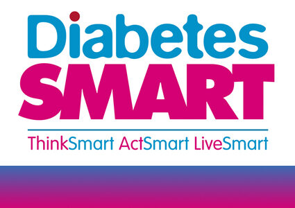 Blue and pink letters with the words Diabetes Smart