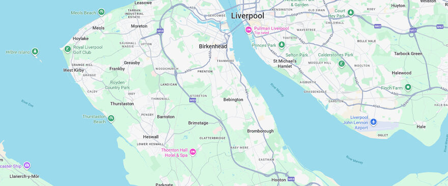 Map showing Liverpool and Wirral.